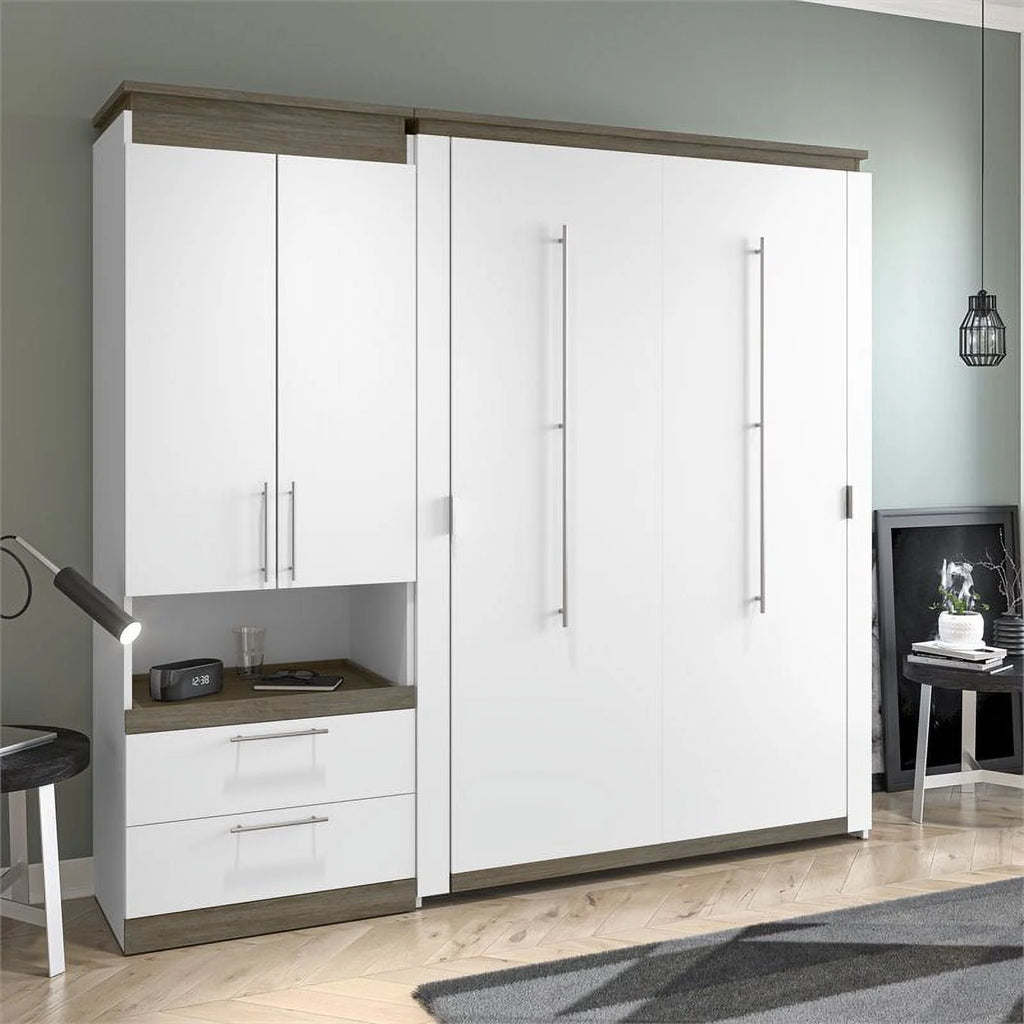 White Full Murphy Bed with Storage Cabinet C9223