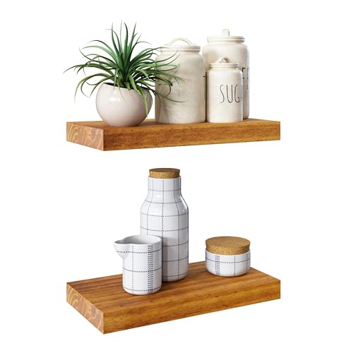 Solid Wood Floating Shelves, Set of 2, Honey Oak N71188