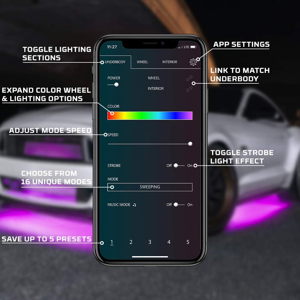 4pc Bluetooth LED Underbody Underglow Accent Lighting Kit Z384304