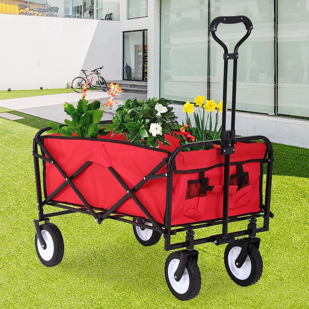 Collapsible Folding Wagon Cart with Side Pocket, Gray U6183