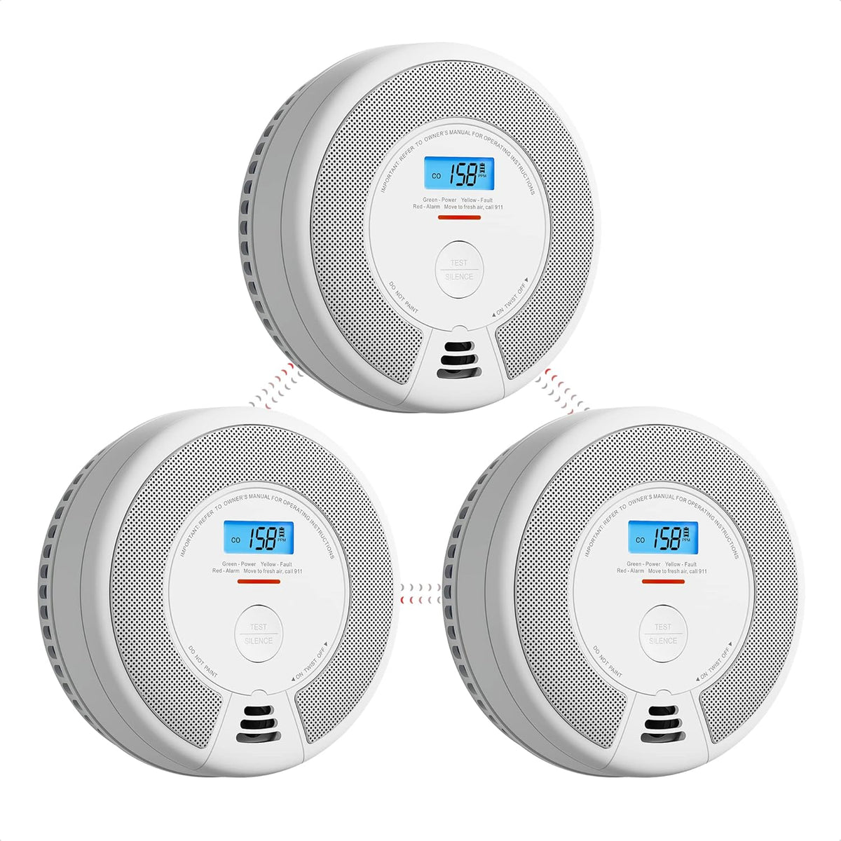 Wireless Interconnected Combination Smoke and Carbon Monoxide Detector with LCD Display, Pack of 3 K503