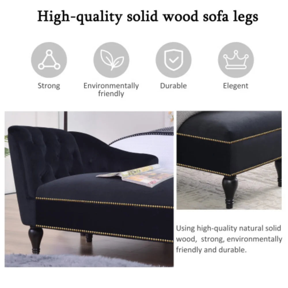 Velvet Button Tufted Chaise Lounge with Nailhead Trim L403185