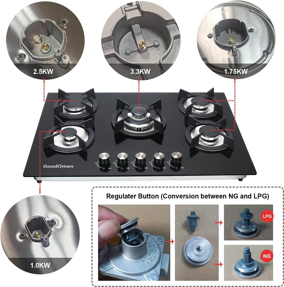 30 Inch 5 Burner Gas Cooktop with Cast Iron Grates R636