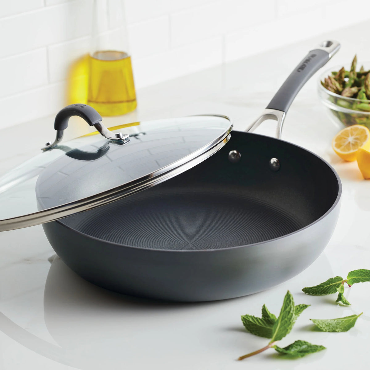 12 inch Hard-Anodized Nonstick Deep Frying Pan with Lid, Gray Q854650