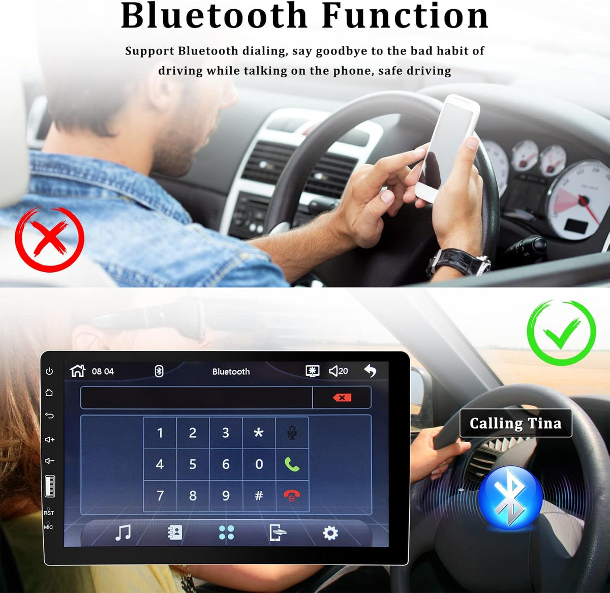 Single Din Car Stereo with Carplay and Android Auto, 9 Inch Touchscreen MP5 Player with Bluetooth J7021