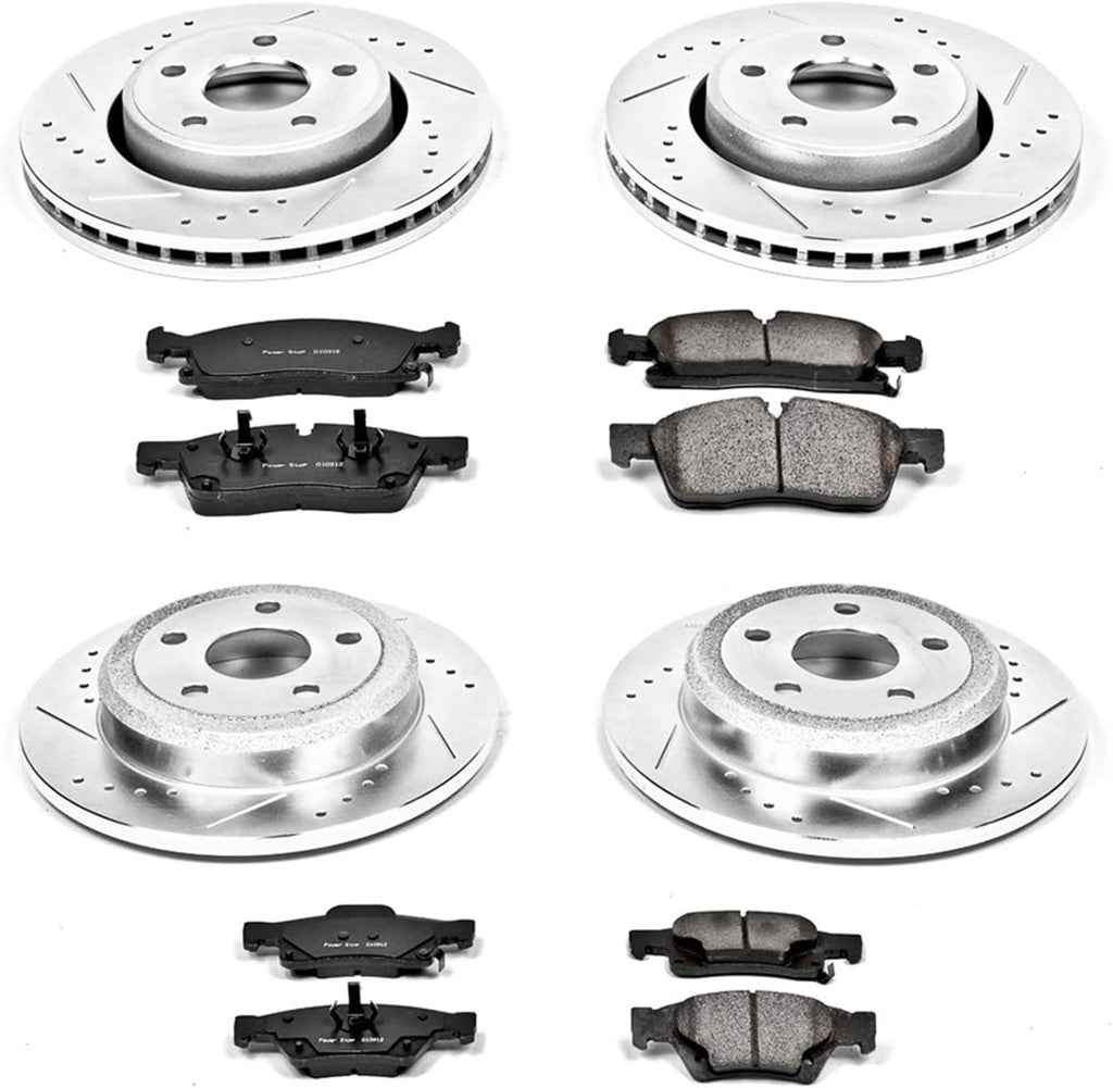 Front and Rear Carbon Fiber Brake Pads with Drilled & Slotted Brake Rotors Kit S4774