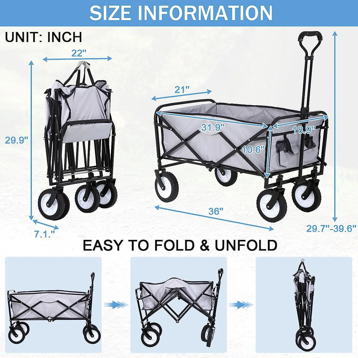 Collapsible Folding Wagon Cart with Side Pocket, Gray U6183