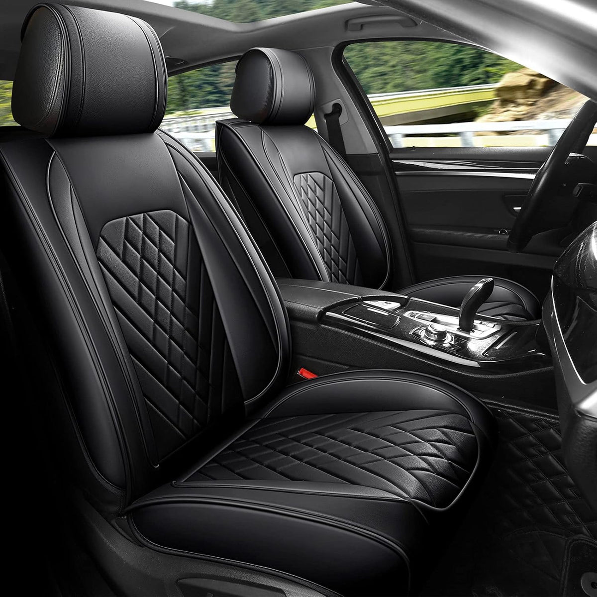 Grey Leather Car Seat Cover Full Set for 5 Seats E8902