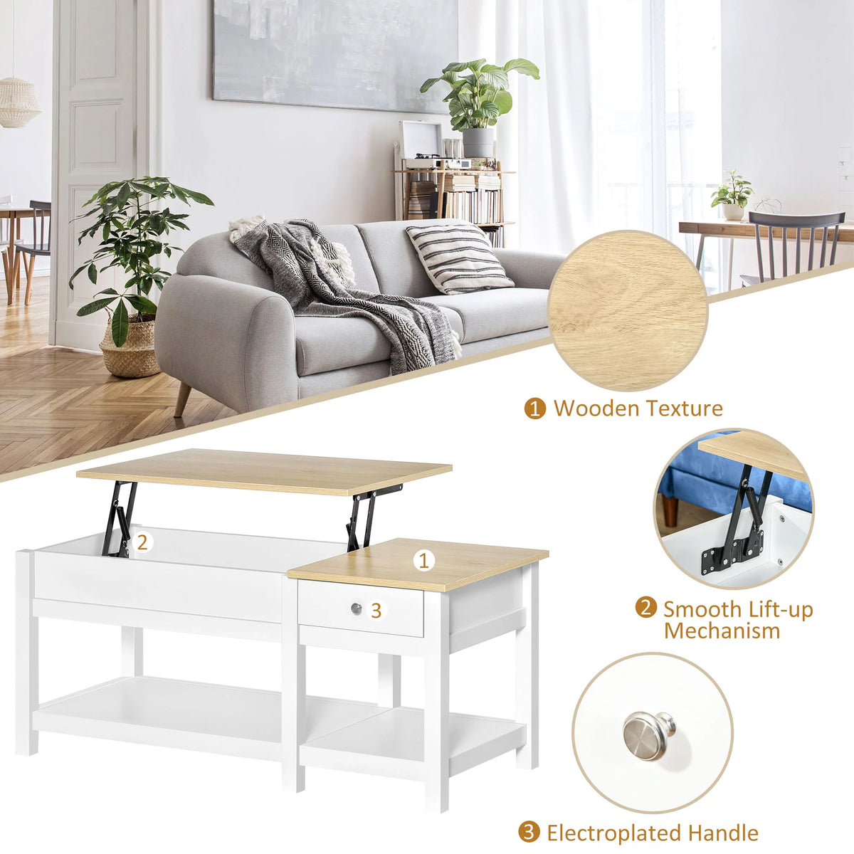 Oak Lift-up Coffee Table with Hidden Storage H56261