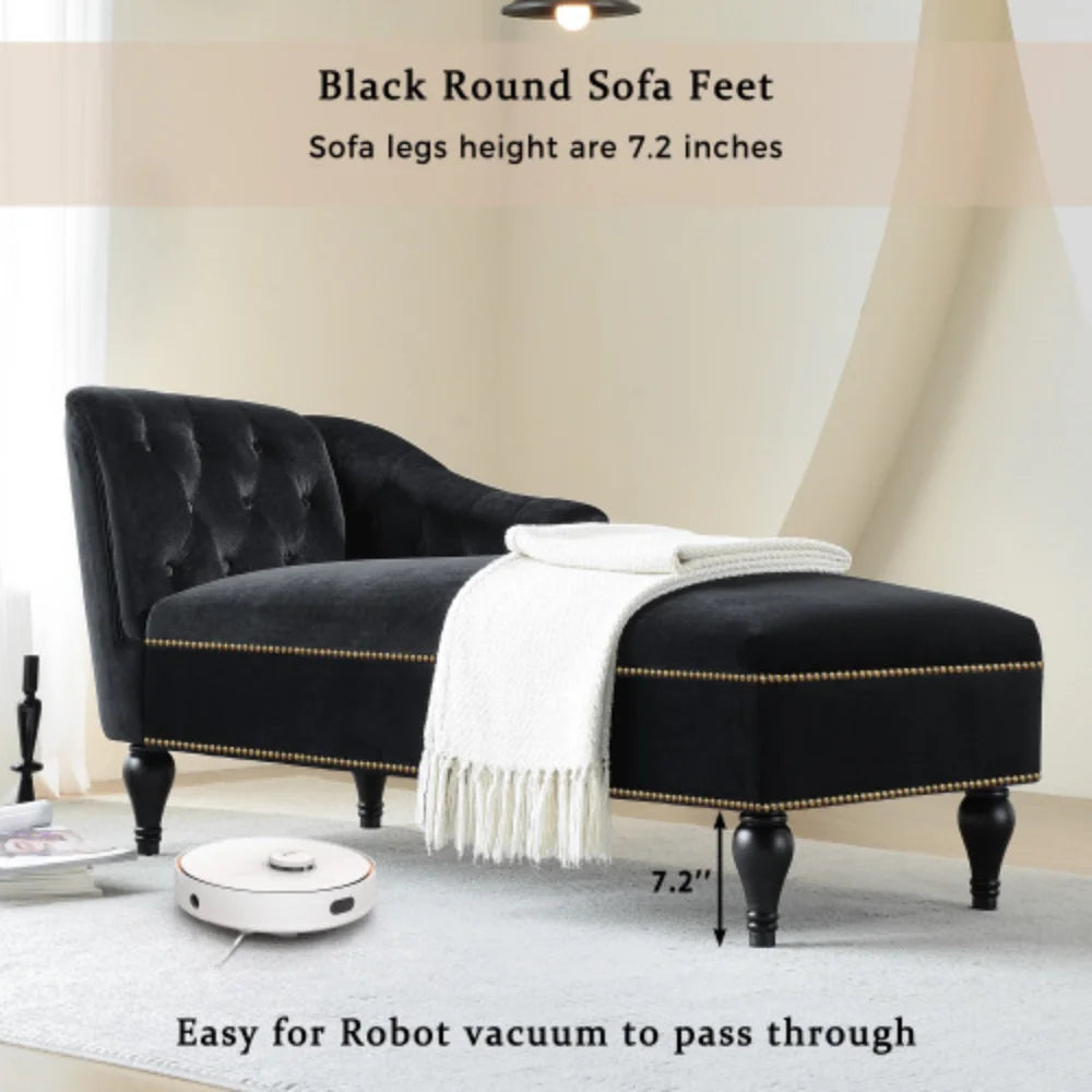 Velvet Button Tufted Chaise Lounge with Nailhead Trim L403185