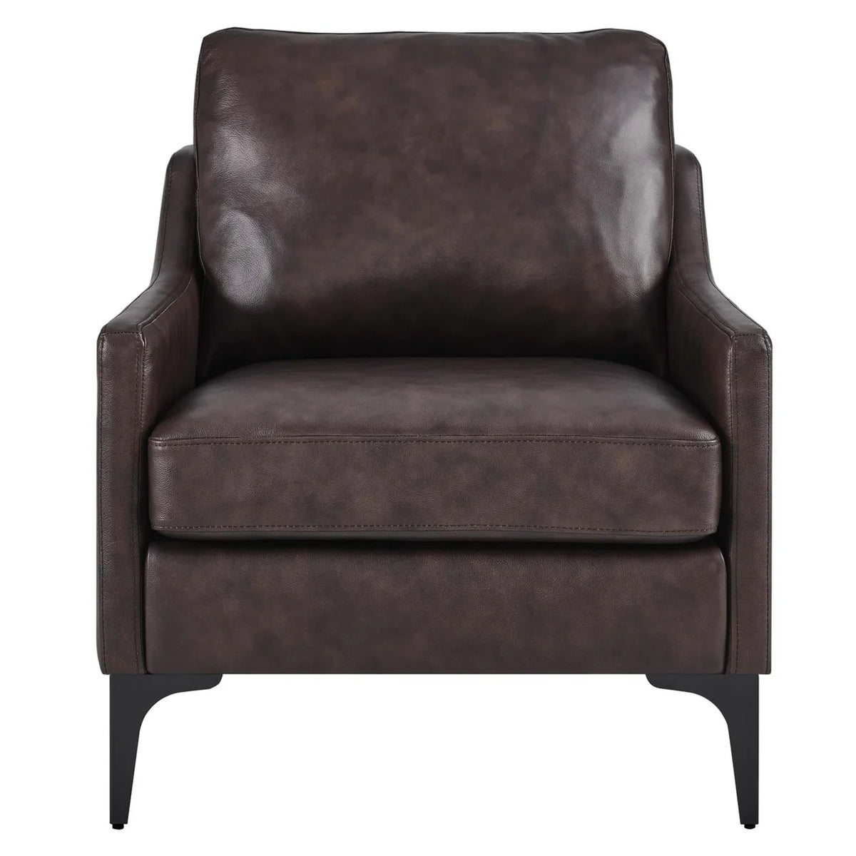 Brown Leather and Metal Armchair K966