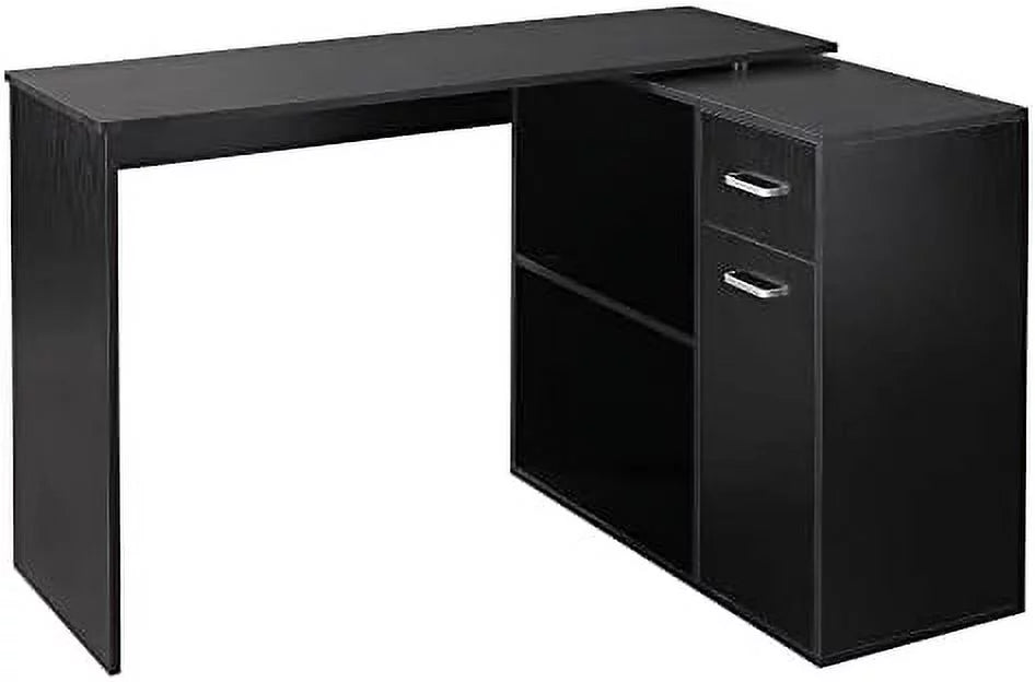 L Shaped Computer Desk with Shelves Drawer and Cabinet White M30665