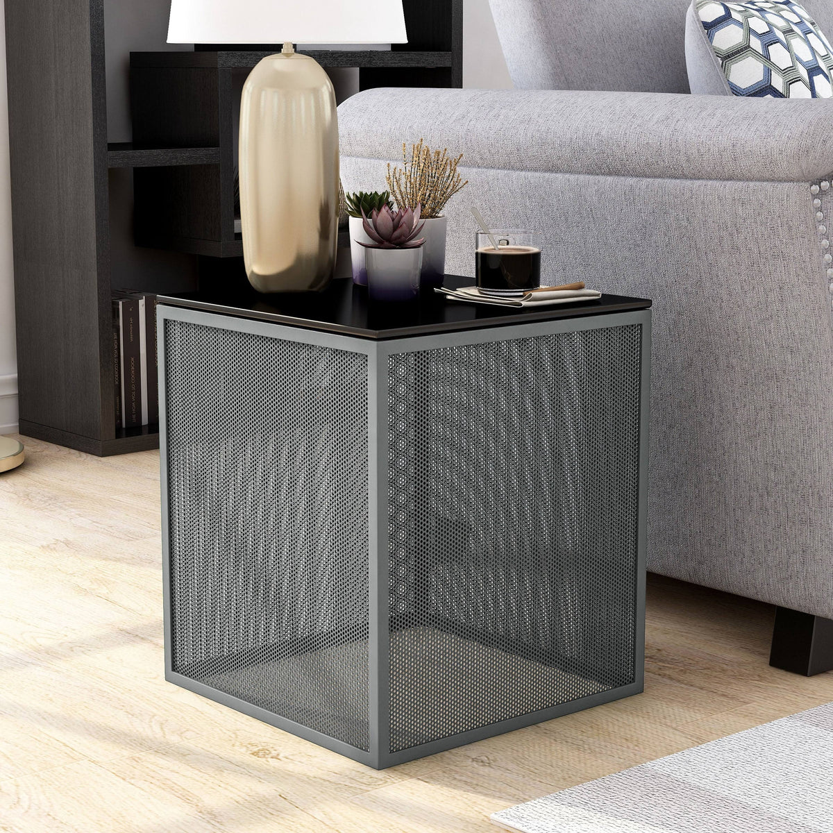 Gray Glass Top Side Table V301415