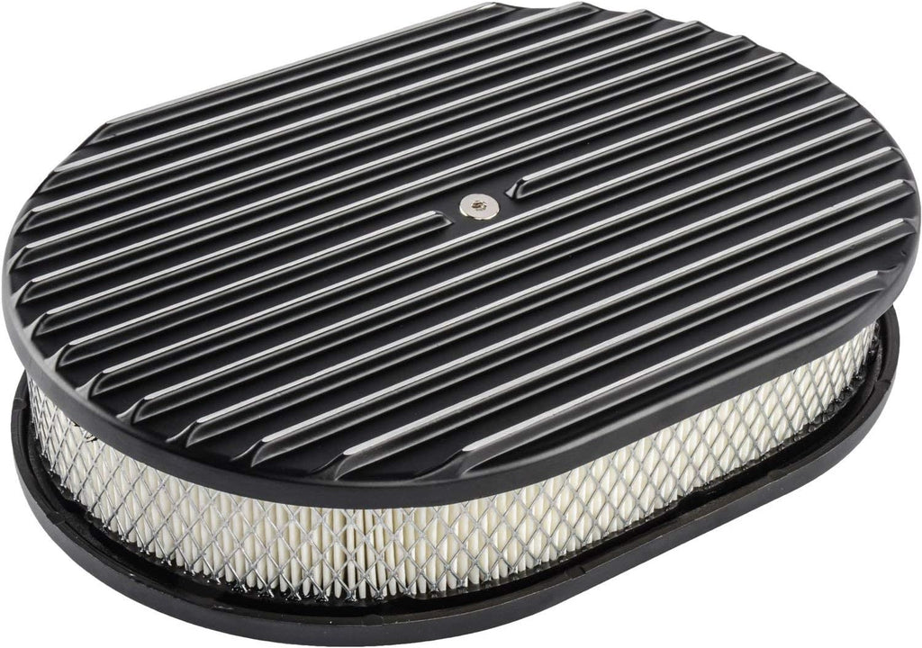 Finned Aluminum Air Cleaner, Oval 12” x 8 3/8” x 3”, Black Cast Aluminum Top W1070