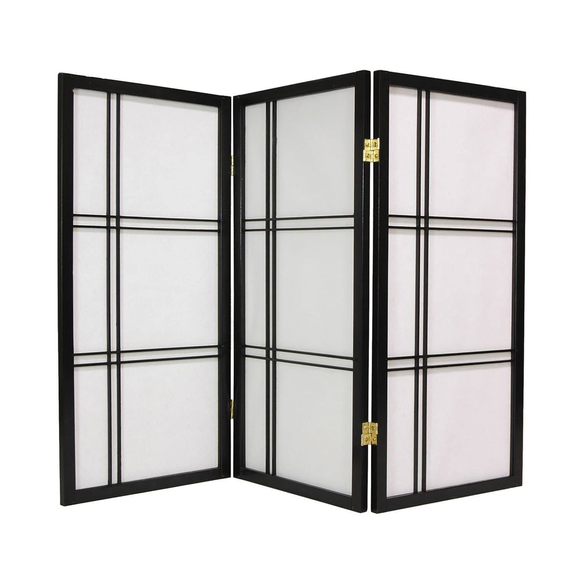 Black 4 Panels 3 ft. Tall Double Cross Shoji Screen D9393