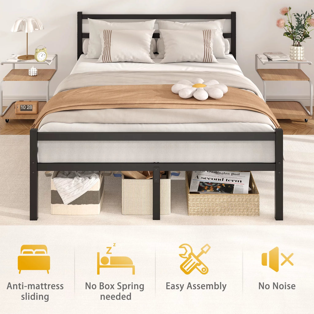 Queen Size Metal Platform Bed Frame with Headboard and Footboard L4948
