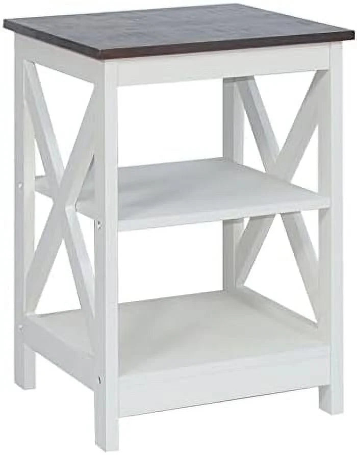 Modern Farmhouse Wood End Table with 3-Tier Vintage White Y205