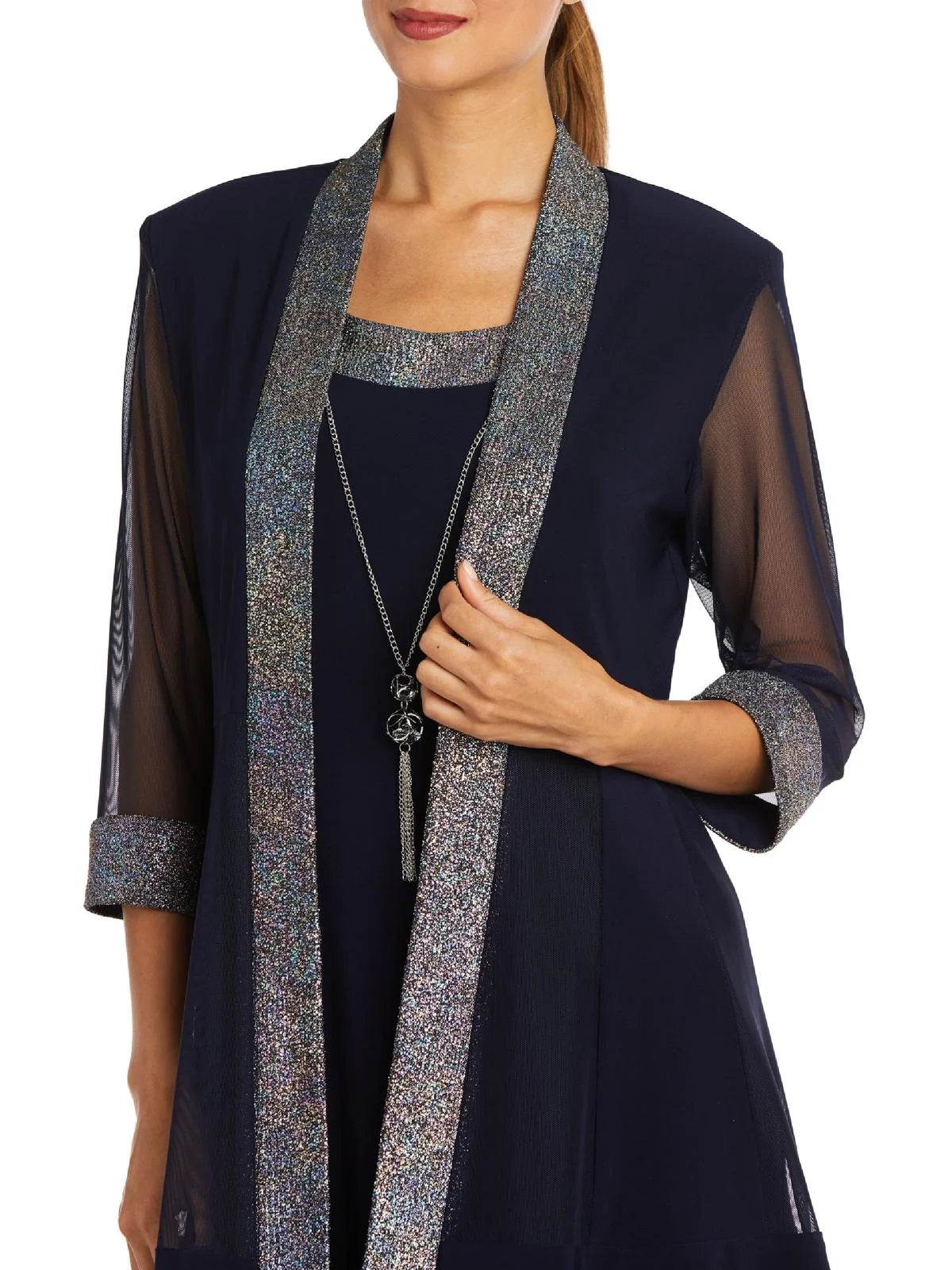 2 Piece Foil Knit Sleeveless Knee-Length Dress with Jacket T13311