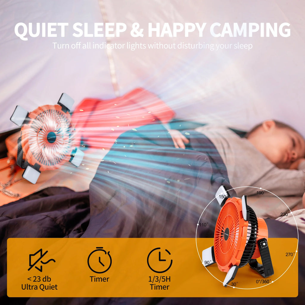 Portable Camping Fan with 4 LED Lantern, 9 inch 8000mAh USB Rechargeable Tent Fan with Remote N2953