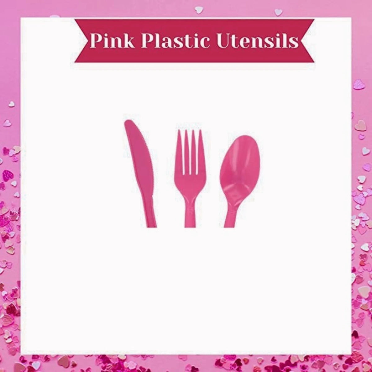 Valentine Heart Design Round Paper Plates with Matching Napkins and Pink Plastic Utensils Disposable Tableware Set of 3 Q125387