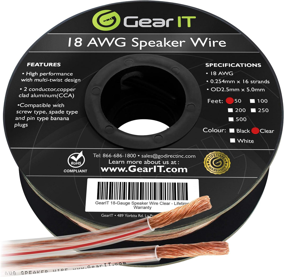 18AWG Speaker Wire Cable 100 Feet Black Pack of 2 B2448