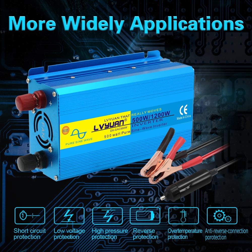 500W Pure Sine Wave Power Inverter DC 12V to AC 110V with Dual USB Ports Pack of 2 X2781