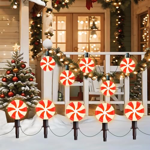 Red 10 LED Peppermint String Lights with Stakes O6296