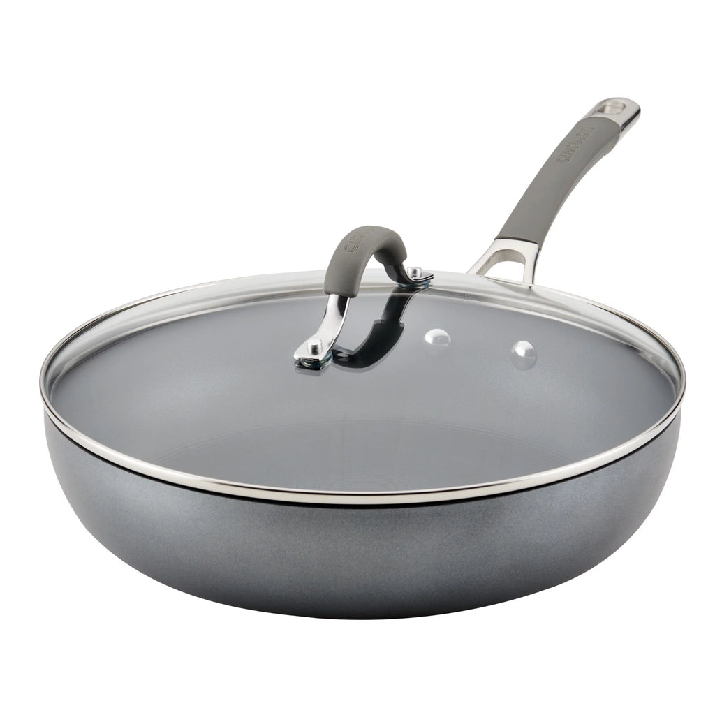12 inch Hard-Anodized Nonstick Deep Frying Pan with Lid, Gray Q854650