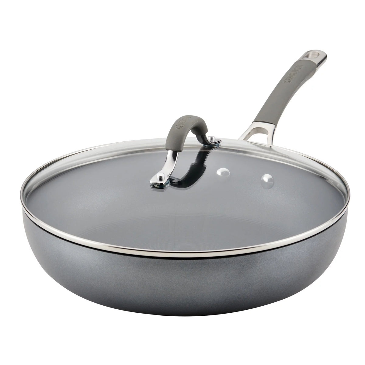 12 inch Hard-Anodized Nonstick Deep Frying Pan with Lid, Gray Q854650