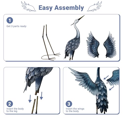 33 Inch Blue Metal Crane Statue A616121