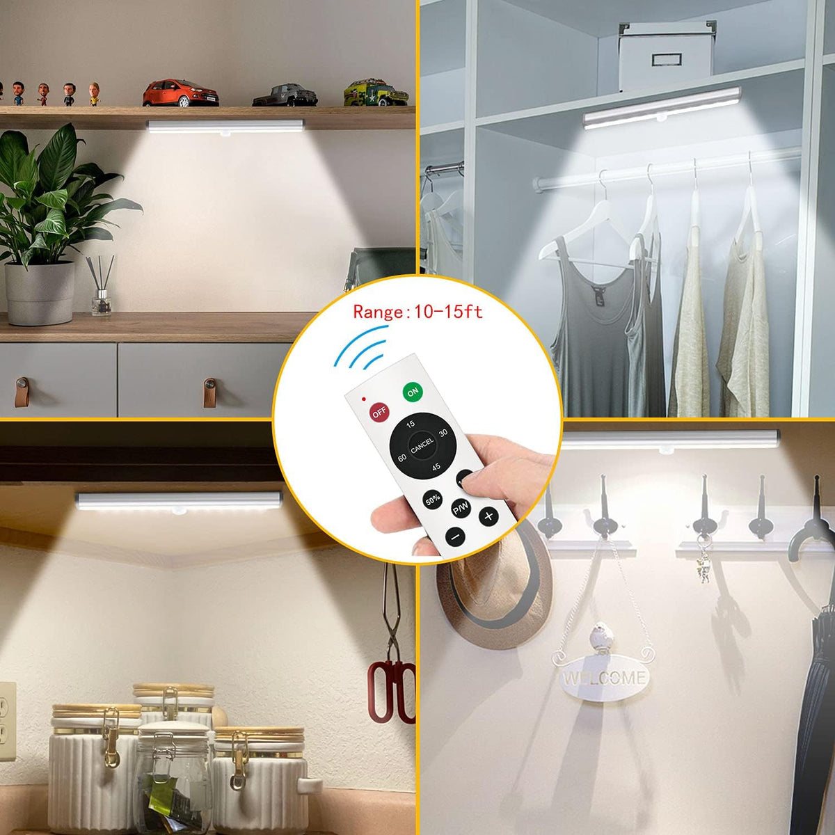 Remote Control Under Cabinet Lighting 6 Pack Dimmable Rechargeable 3 Colors T126