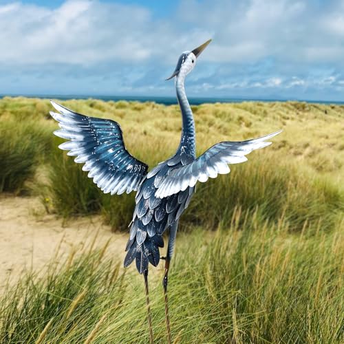 33 Inch Blue Metal Crane Statue A616121