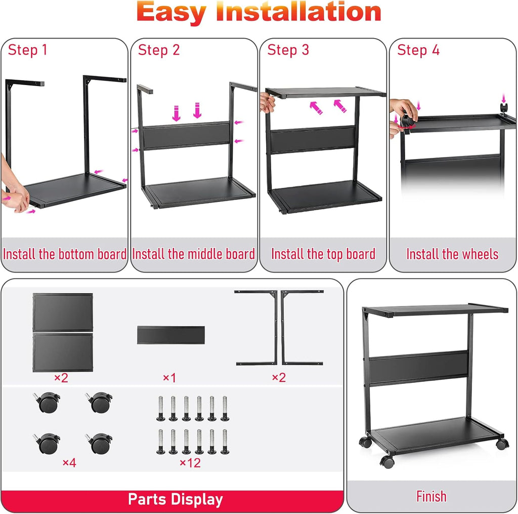 2-Tier Metal PC Stand with Locking Caster Wheels G4524