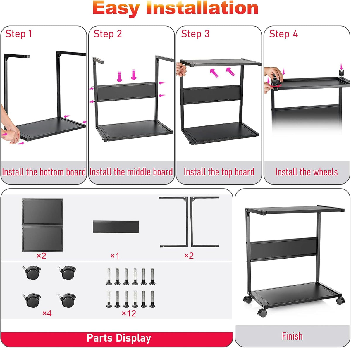 2-Tier Metal PC Stand with Locking Caster Wheels G4524