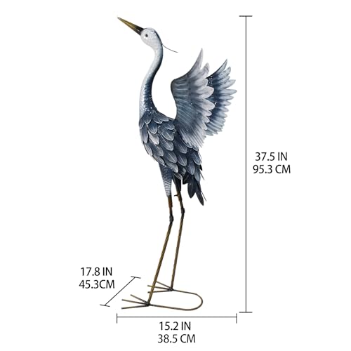 33 Inch Blue Metal Crane Statue A616121