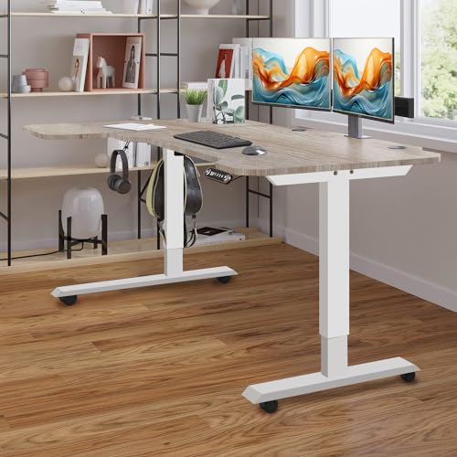Rustic Brown 59 Inch L-Shaped Electric Sit-Stand Computer Desk with 3 Splice Boards S548