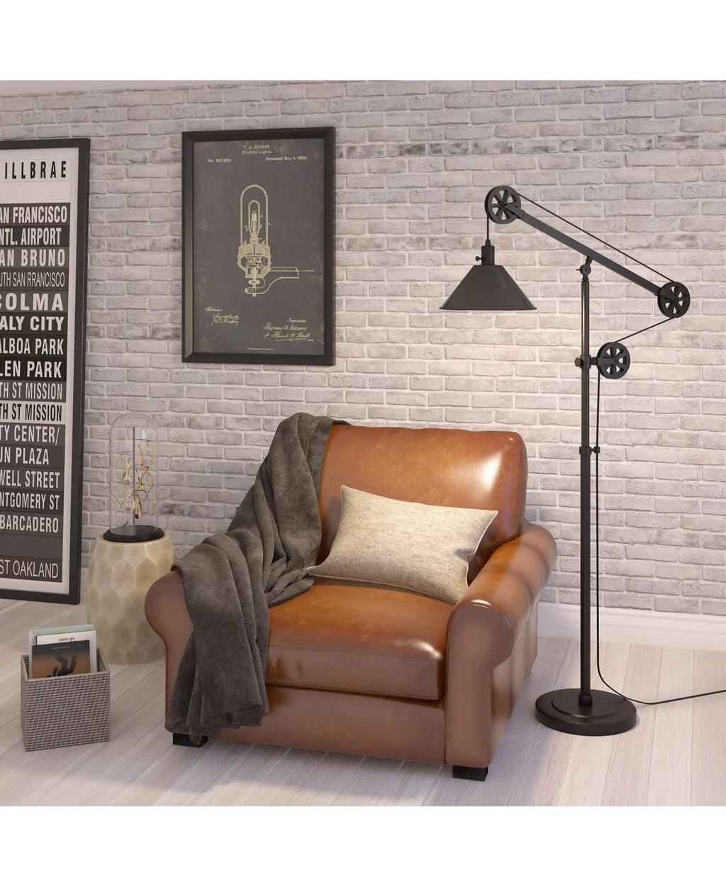 Blackened Bronze Floor Lamp with Pulley System J77084