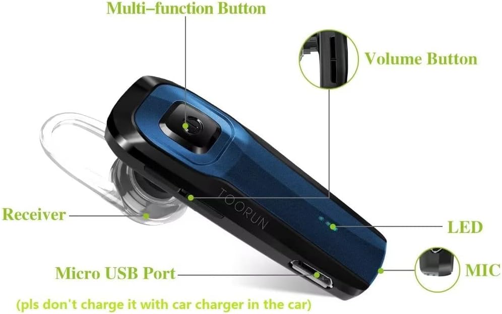 Blue Bluetooth Wireless Earpiece with Microphone F4559