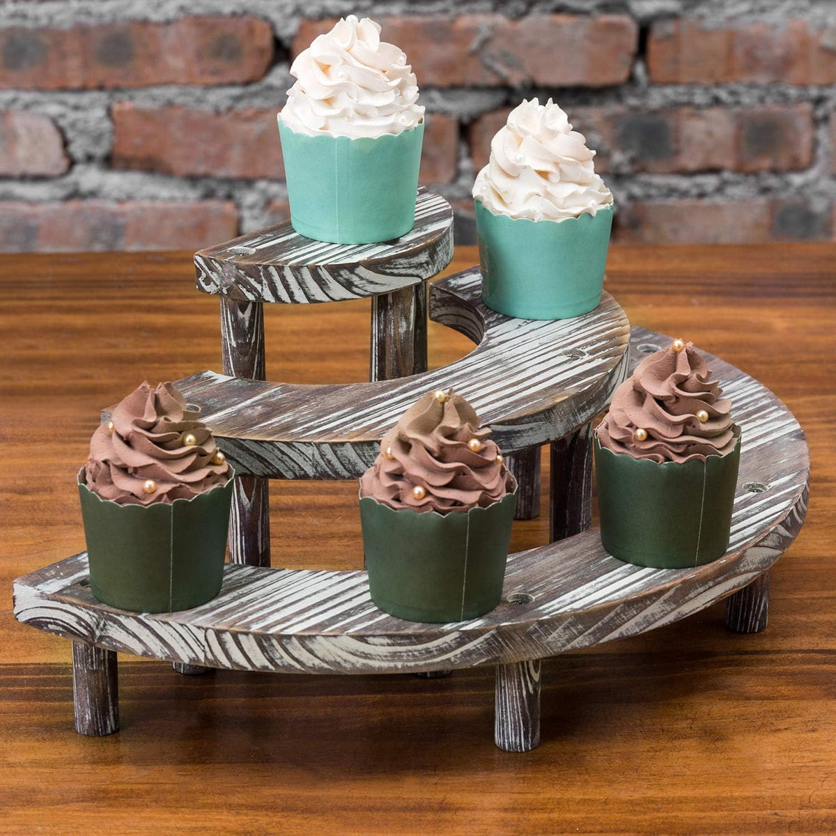 3 Tier Rustic Torched Wood Cupcake Stand I2337