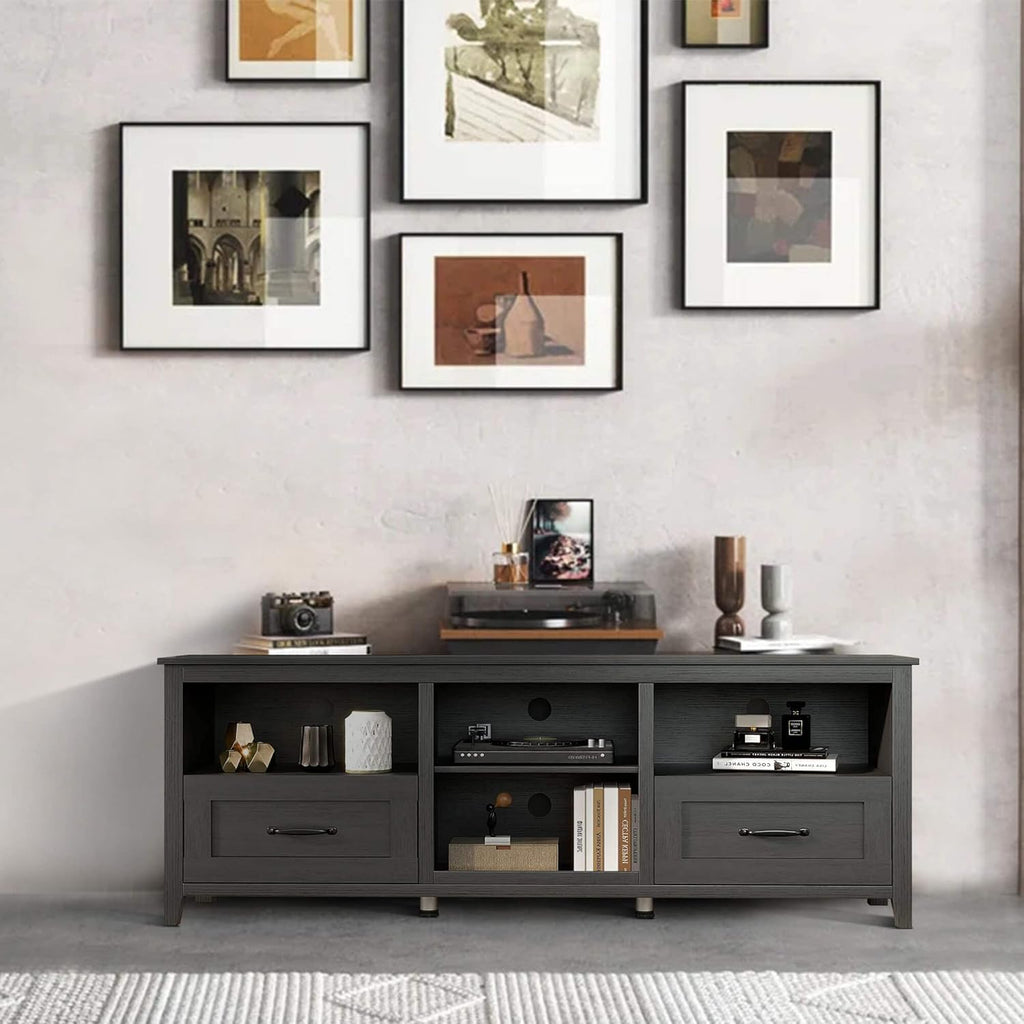 Black 70 inch TV Stand with Drawers Wood Storage Cabinet L363266