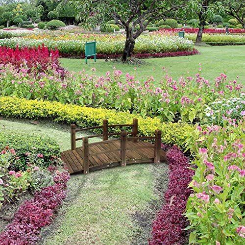 Fir Wood Garden Bridge Arc Walkway with Side Railings, Stained Wood, 60" x 26.5" x 19" U777