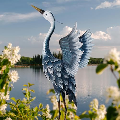 33 Inch Blue Metal Crane Statue A616121