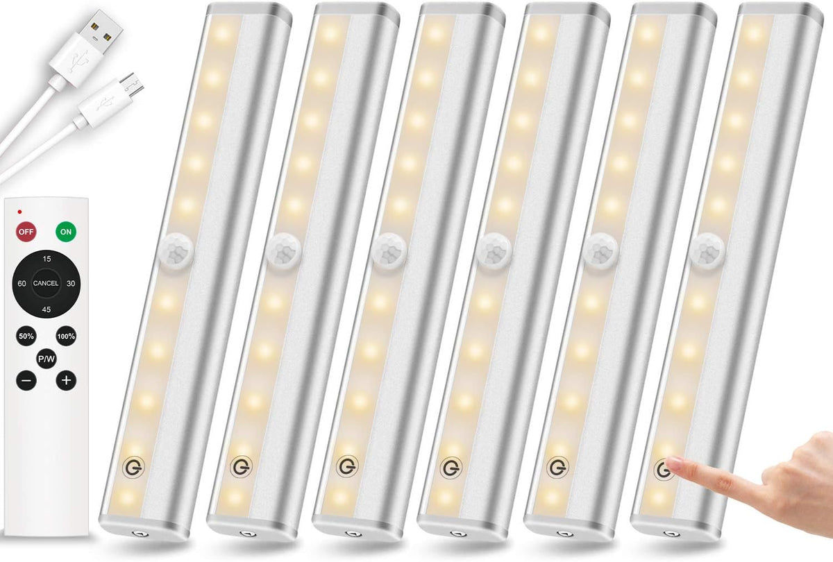 Remote Control Under Cabinet Lighting 6 Pack Dimmable Rechargeable 3 Colors T126