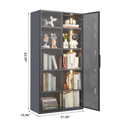 Glass Display Cabinet with Light Strips, 5 Shelves, Glass Doors V4110