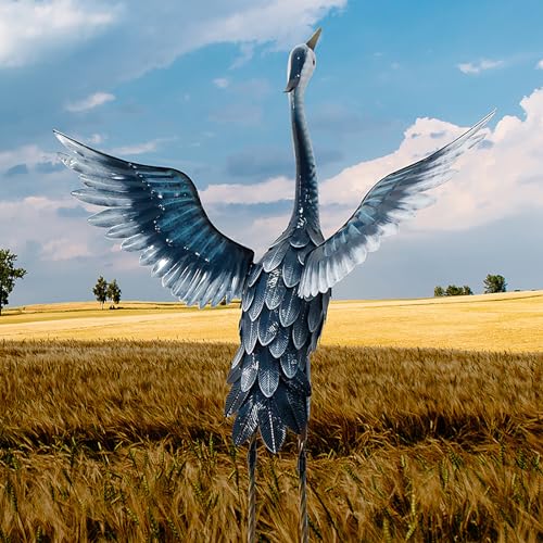 33 Inch Blue Metal Crane Statue A616121