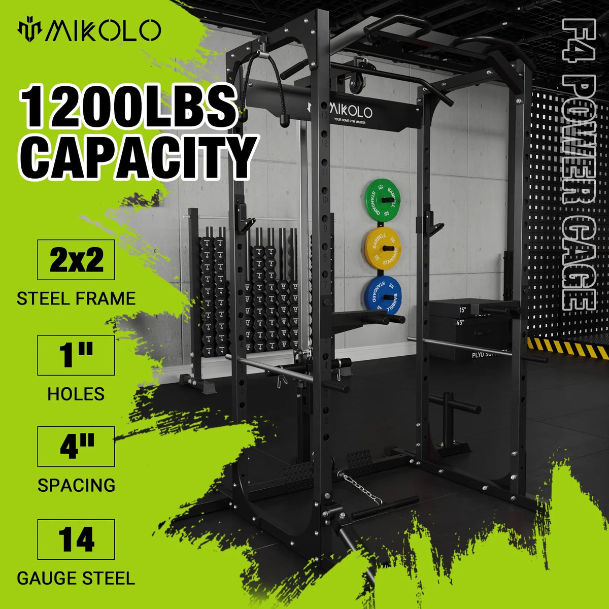 Power Rack Cage with LAT Pulldown System, 1200LBS Capacity, 13-Level Adjustable Height Z280934