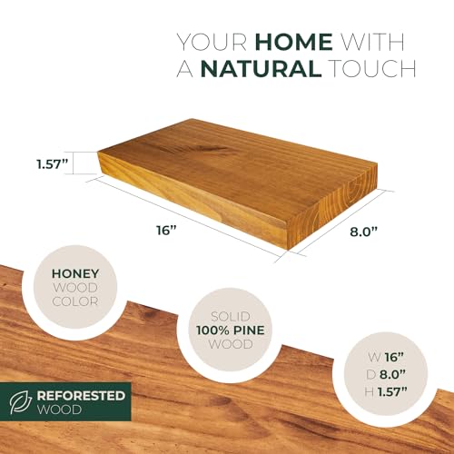 Solid Wood Floating Shelves, Set of 2, Honey Oak N71188