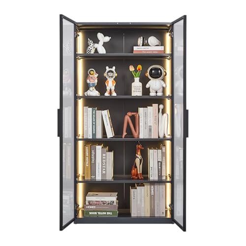 Glass Display Cabinet with Light Strips, 5 Shelves, Glass Doors V4110