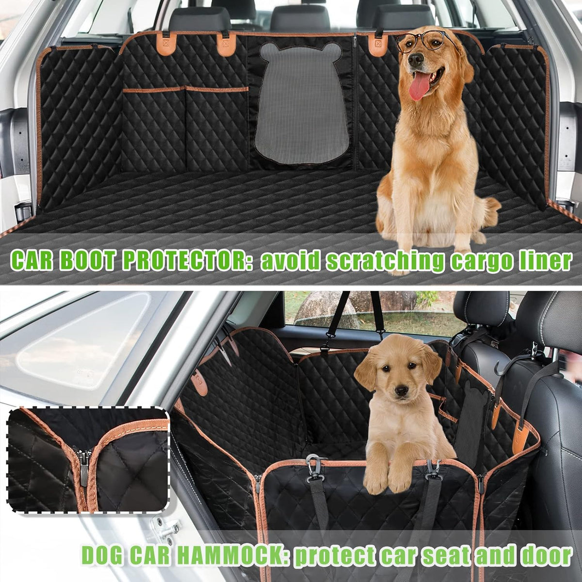 Waterproof Dog Car Seat Cover with Mesh Window and Storage Pockets S29040