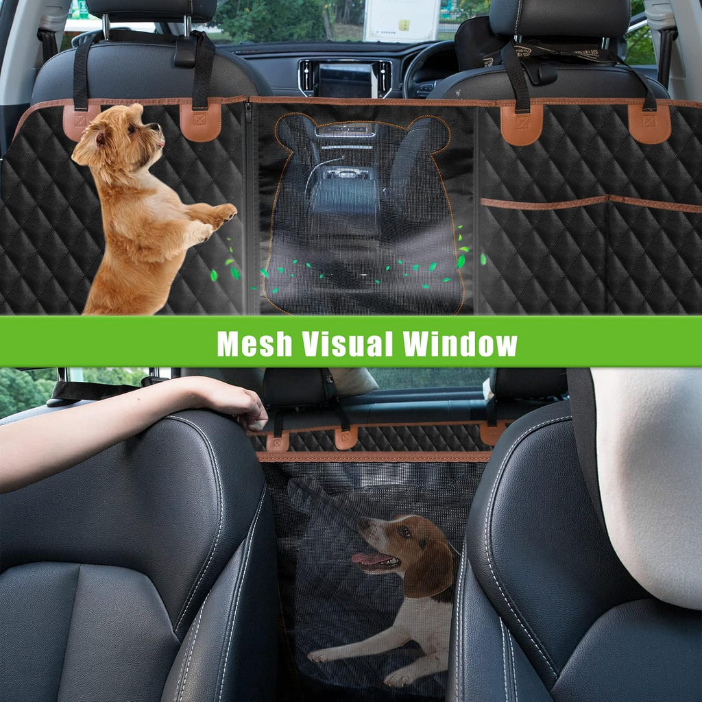 Waterproof Dog Car Seat Cover with Mesh Window and Storage Pockets S29040
